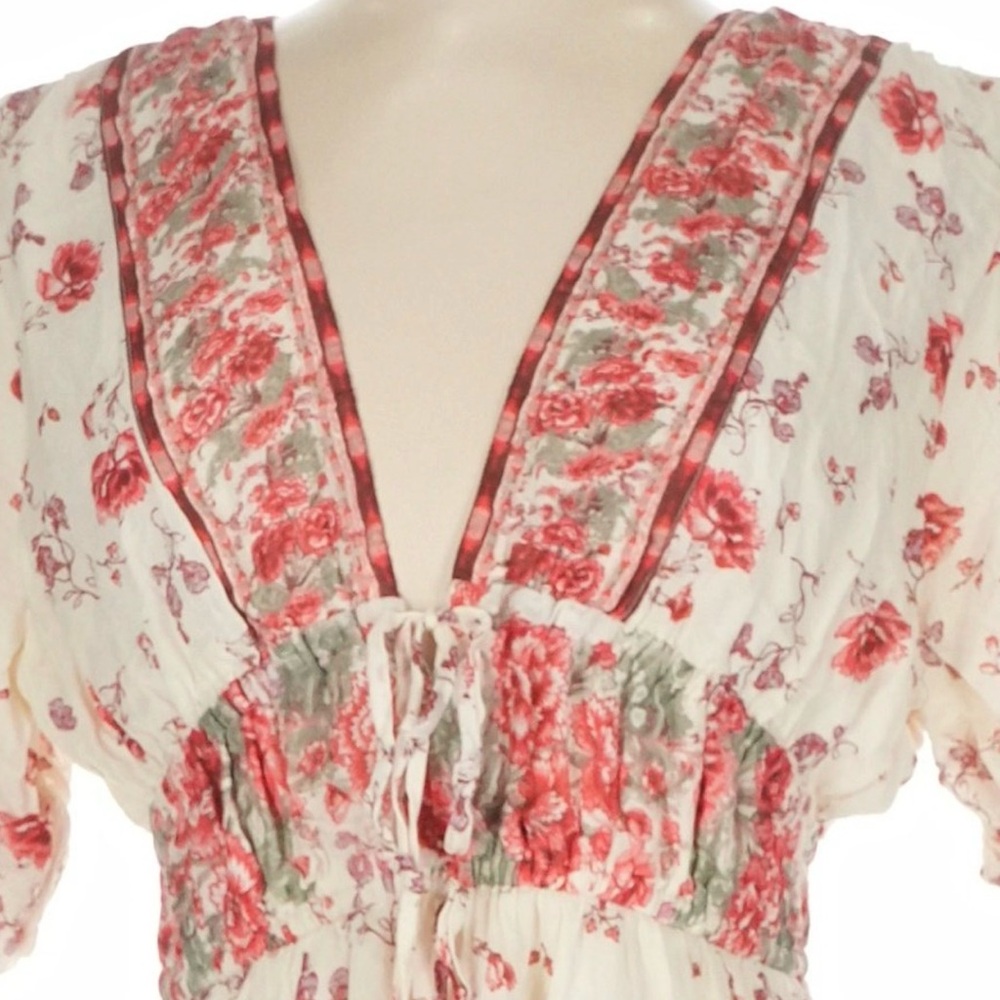 Free People Lysette Maxi Dress Floral Cotton Boho with Bell Tassel Ties Spring - Picture 7 of 8